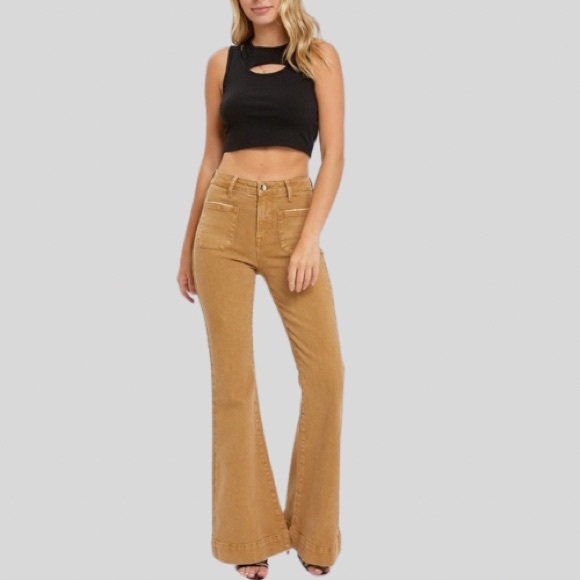 New Trending High Rise Patch Pocket Bell Bottom Flare
Jeans in Mocha - Picture 2 of 6